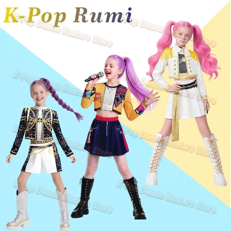 

New Children Rumi Zoey Mira 3D Print Cosplay Costume Halloween Carnival K-Pop Hunters Girl Group Idol Role Play Dress Up Outfit
