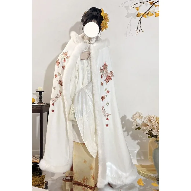 

Long Student Ancient Costume Fashion Comfort CoatHanfu Women's Cape Winter Warmth Thick Woolen and Fleece Cape Embroidered Coat