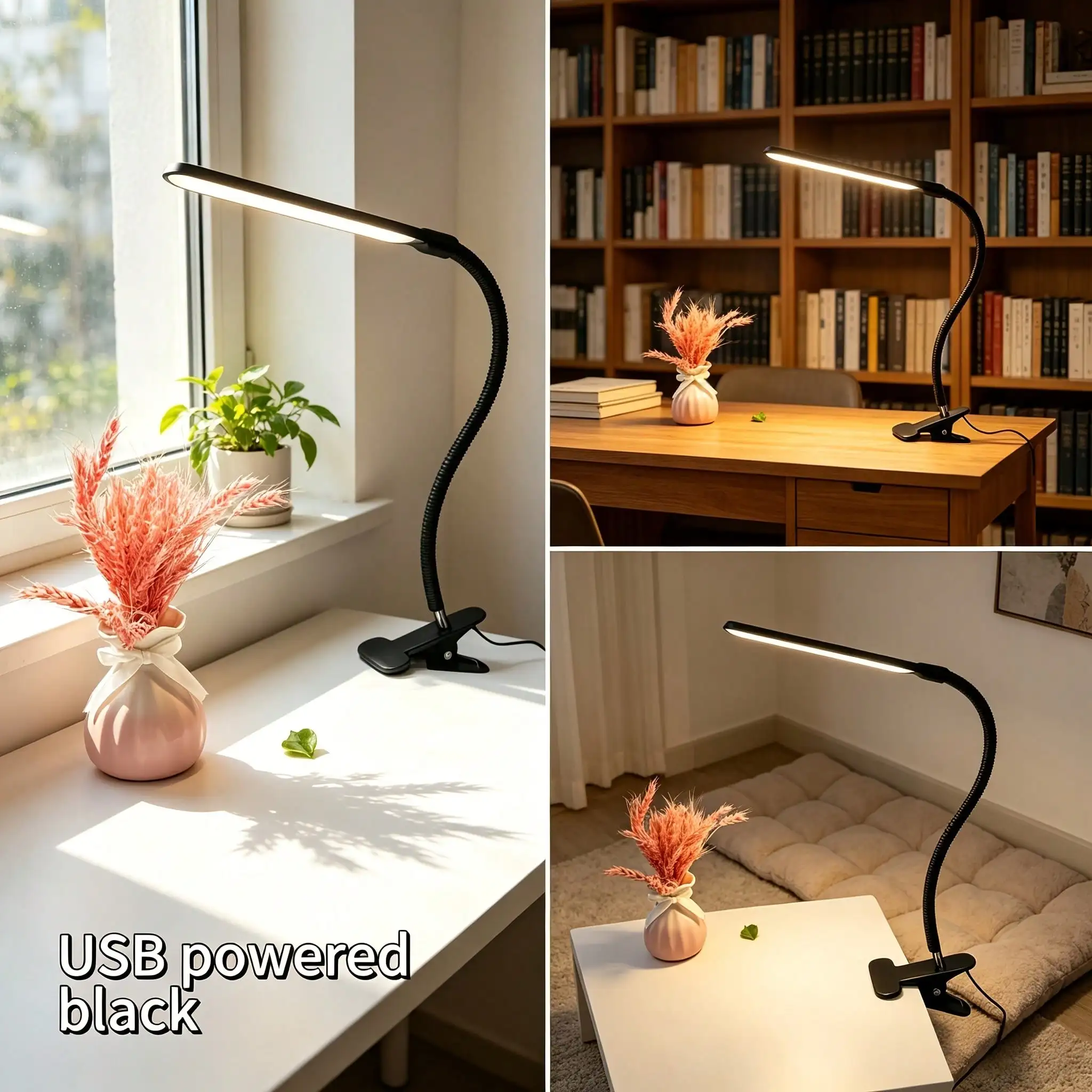 Clip-On LED Desk Lamp, 360° Adjustable Flexible Gooseneck Table Light, USB-Powered Eye Care Reading Lamp, Portable Night Light For Study, Work, Dorm & Bedroom
