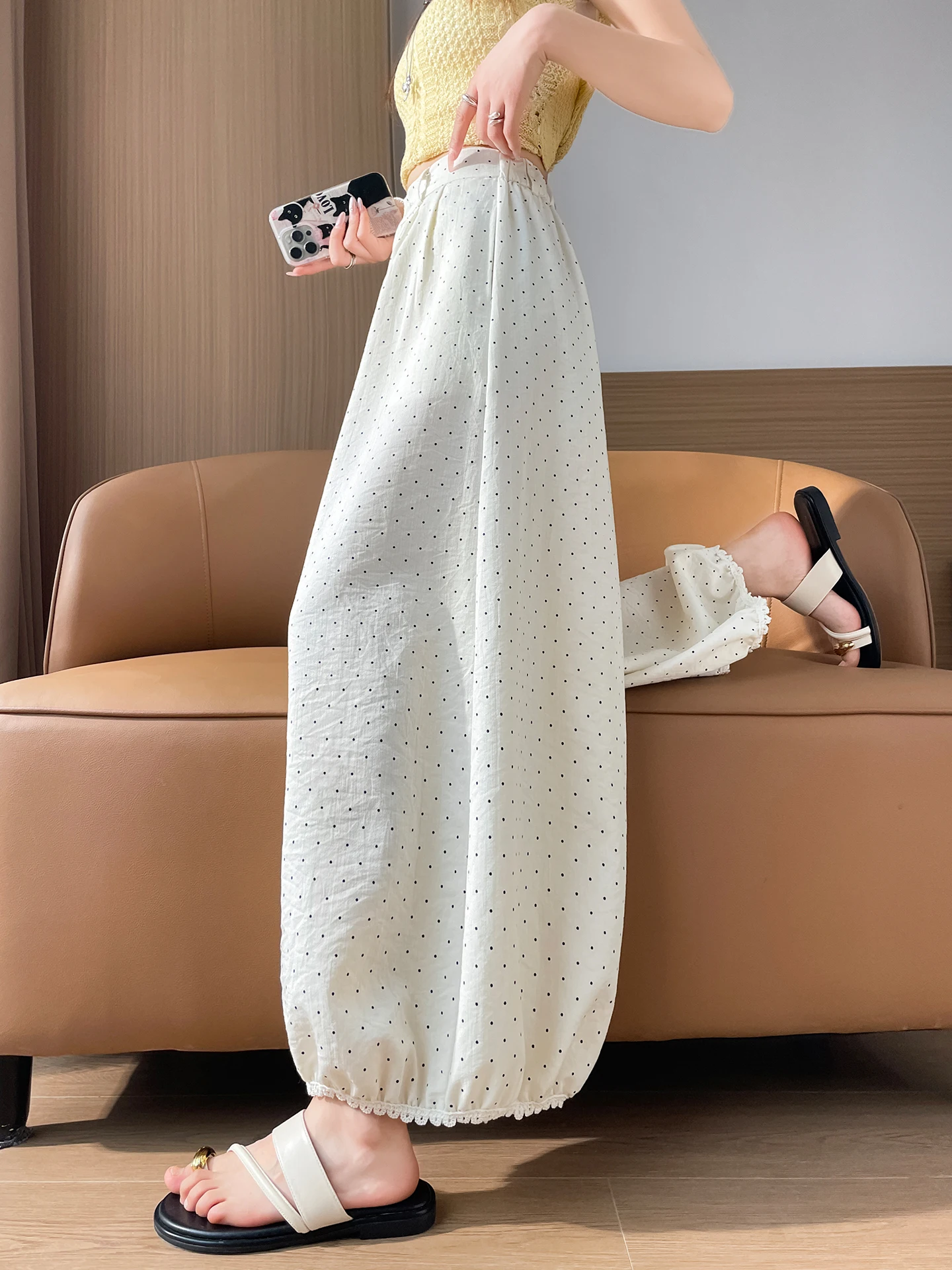 

Шикарные женские брюки-блумеры в горошек с широкими штанинами, весенне-летние, свободные, повседневные, укороченные, с эффектом омоложения, маленький размер, Yamamoto