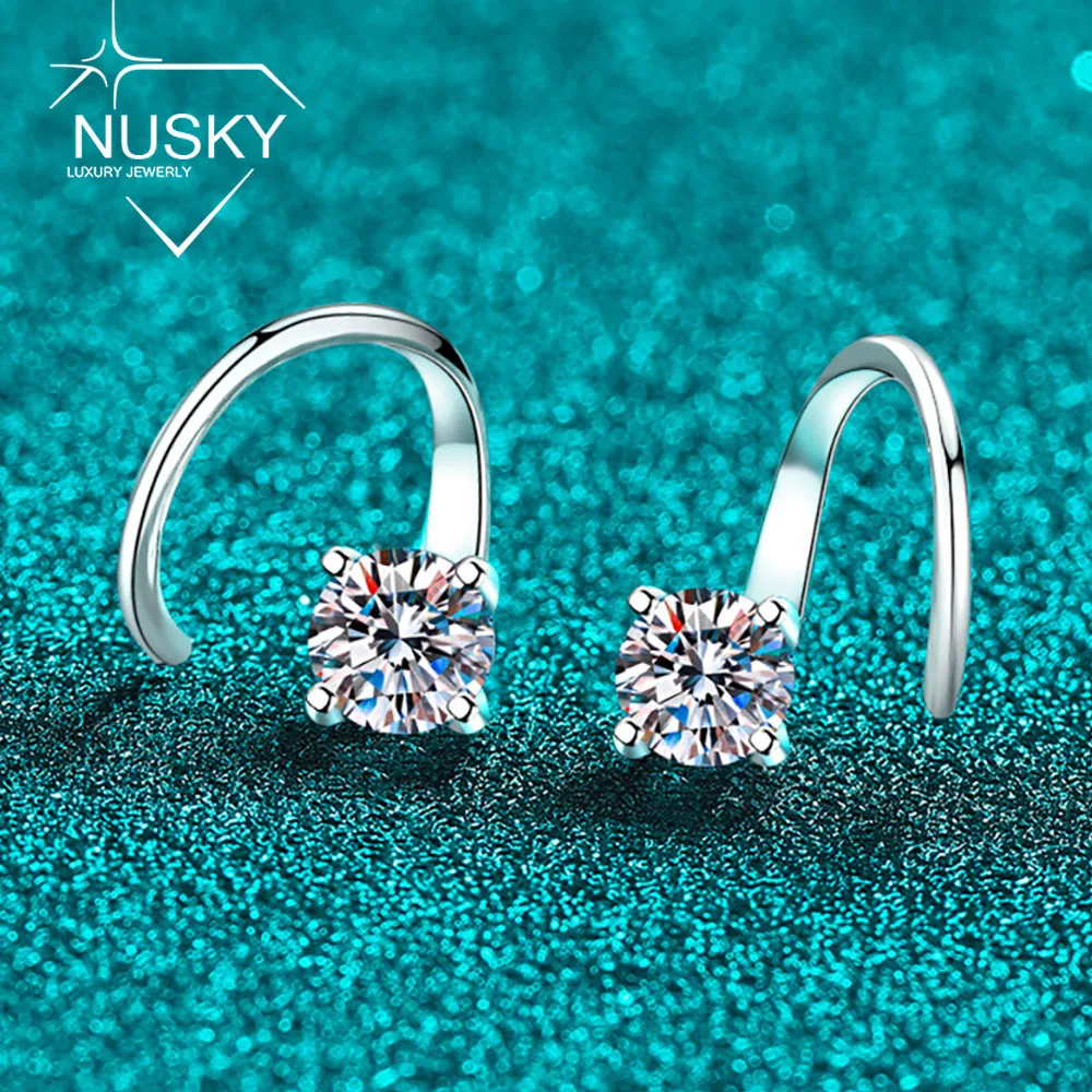 5mm Round Cut Moissanite Curved Hook Earring for Women Solitaire Lab Diamond 925 Sterling Silver Wedding Party Fine Jewelry Gift