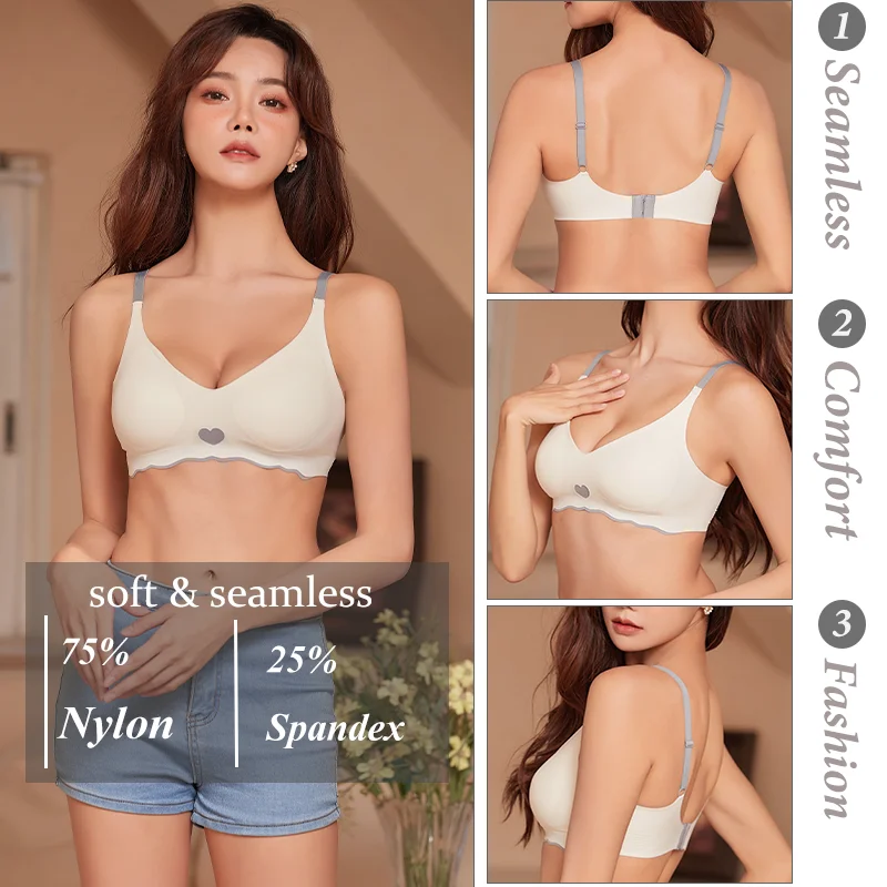 Seamless Invisible Cute Bra For Women Sexy Lingerie Deep Vneck Push Up Bra Wire Free Brassiere Bra Removable Pads Bralette Bra