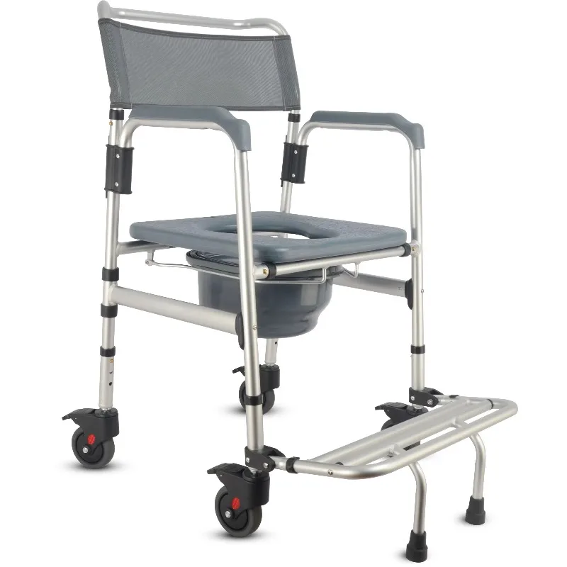 Tool-free Commode Chair Quality Aluminum Rustproof Heavy Duty Supports 300 Lbs with Wheels and Footrest Easy to Use