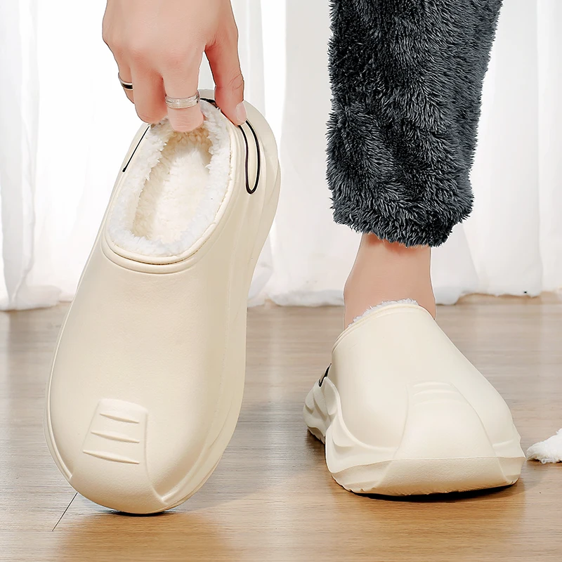 Nova moda chinelos de algodão dos homens inverno quente casa sapatos de algodão à prova dwaterproof água sapatos de jardim interior deslizamento em sapatos concisos