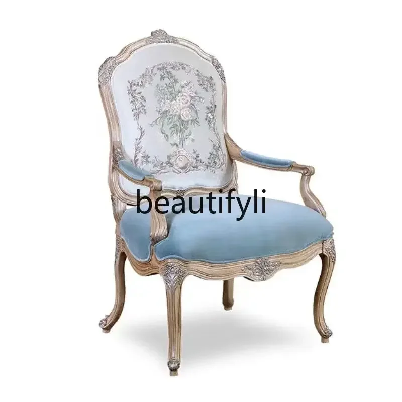 B178 French carved leisure chair living room sofa chair balcony armchair embroidery leisure