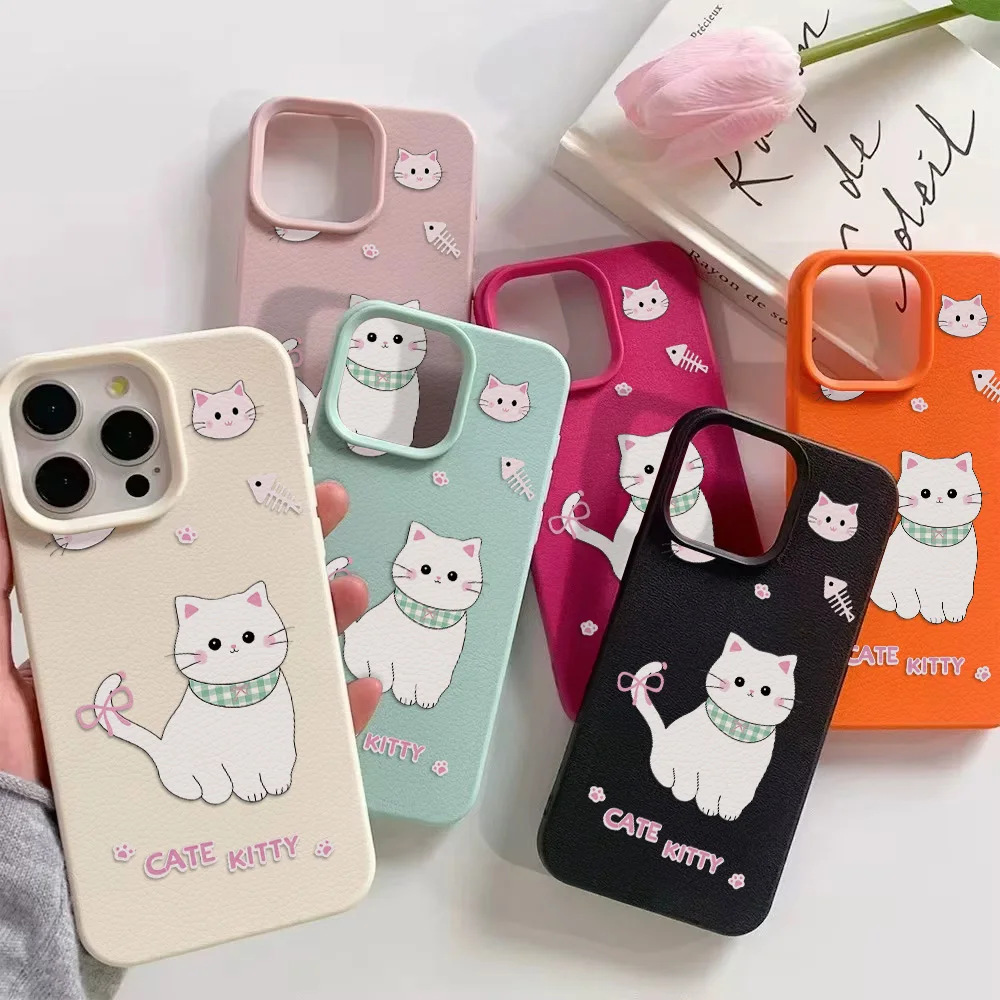 Leder-Silikon Niedliche Katzen-Handyhülle für iPhone 17 Pro Max 16 13 11 15 14 12 17Promax 16promax 17pro Stoßfeste Schutzhülle