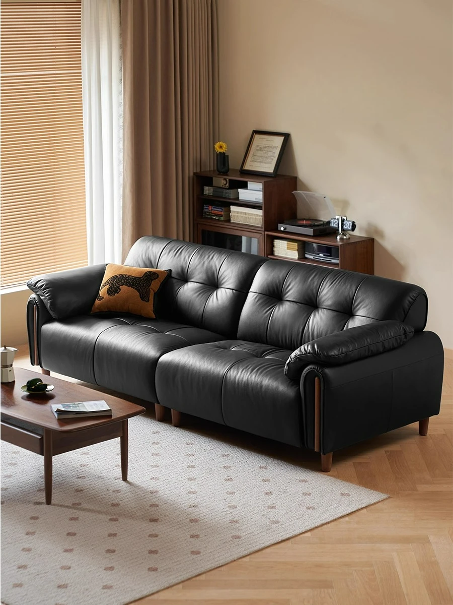 Leather sofa living room American retro first-layer cowhide sofa three-person straight row sofa