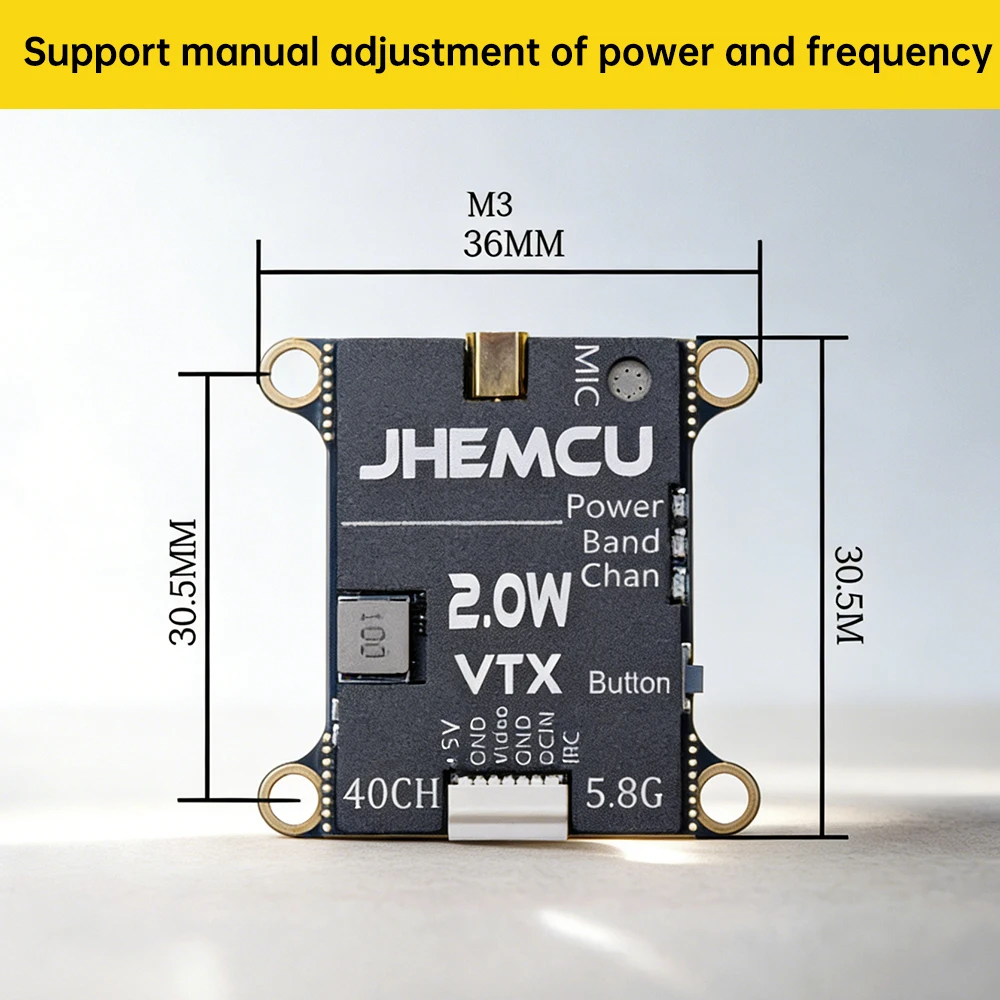 JHEMCU 5.8G 2W VTX Video Transmitter 6 Levels Adjustable Power IRC Protocol OSD Parameter Setting FPV VTX Transmitter Module