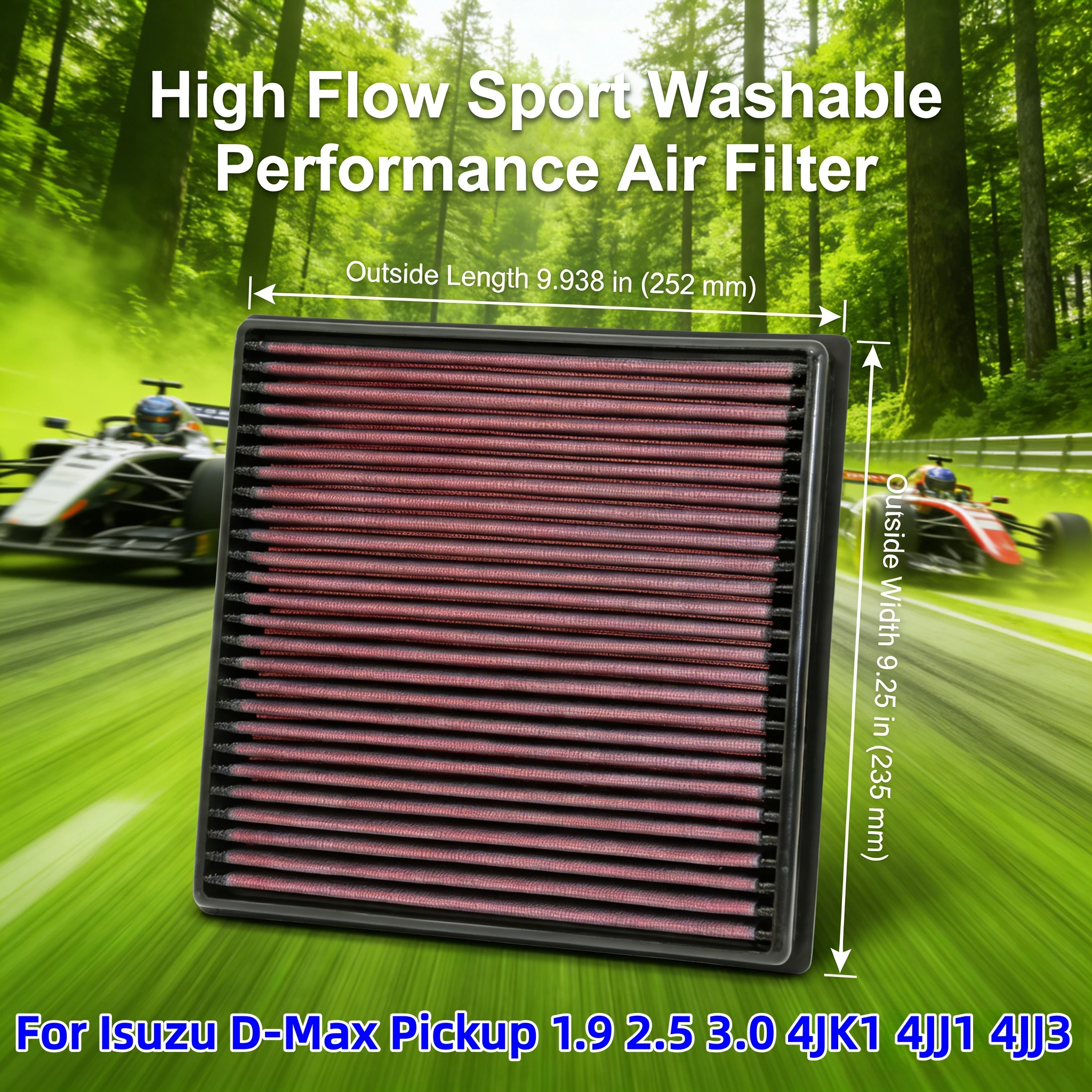 

For Isuzu D-Max Pickup 1.9 2.5 3.0 4JK1 4JJ1 4JJ3 Turbo Diesel Engine 2012-2024 High Flow Sport Washable Performance Air Filter