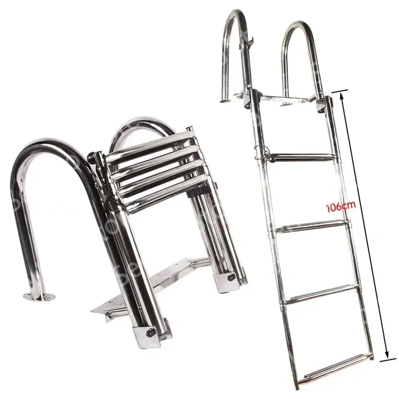 4 Step Marine Boat Folding Ladder Thickened 316 Stainless Steel Telescoping Ladder Swim Platform Boat Accessories Yacht Ladder N