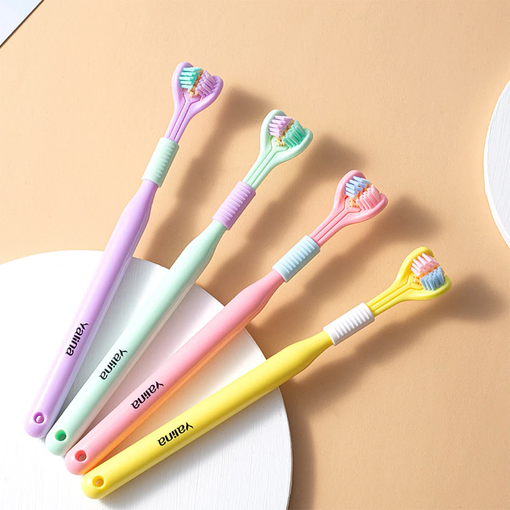 Three Sided Toothbrush Adult Teeth Brushes Tongue Scraper 4 Colors Personal Care Soft Bristle Toothbrush Teeth Deep Cleaning