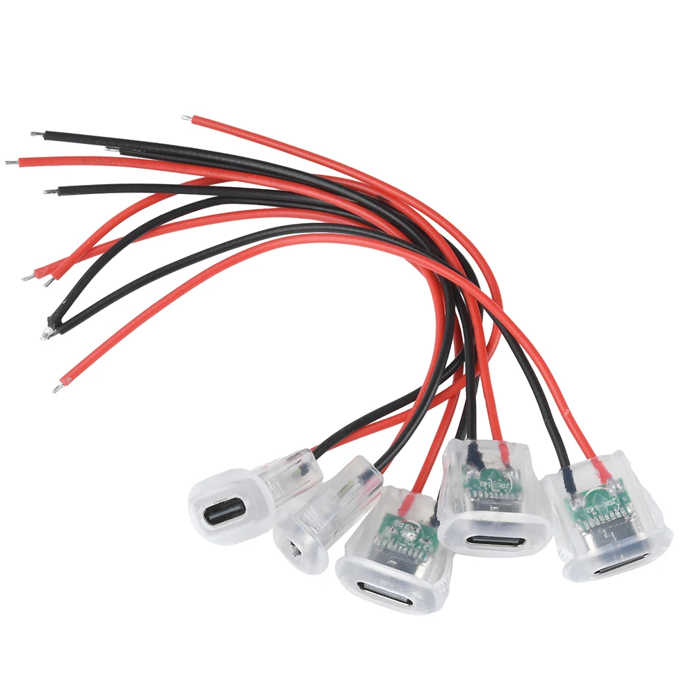 2-Pin USB Typ-C 5A Eingangs-Ladebuchse mit LED-Lichtplatte, wasserdichter USB-C Stromanschluss, 24AWG Anschlusskabel, weiblicher Stecker – Detail 3