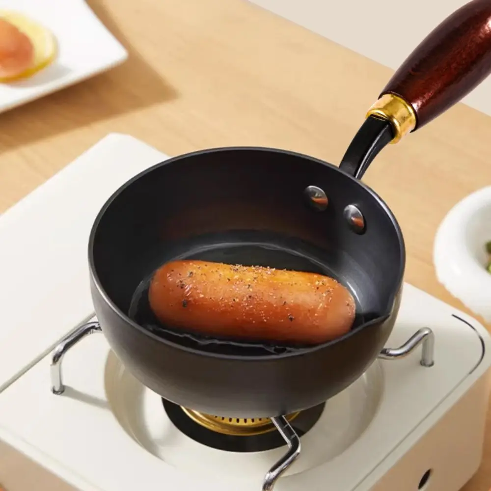 Universal Cast Iron Oil Splashing Pot Wooden Handle Uncoated Omelette Pan Mini Thickened Milk Pot Stove - view 2