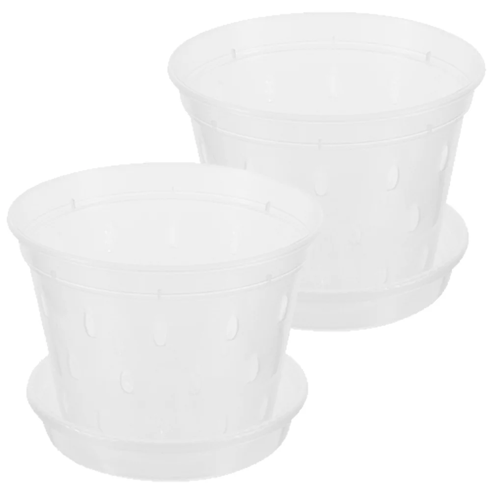 

2Sets Clear Plastic Orchid Planters Breathable Nursery Flower Pots with Drain Holes and Water Collector for Home Garden