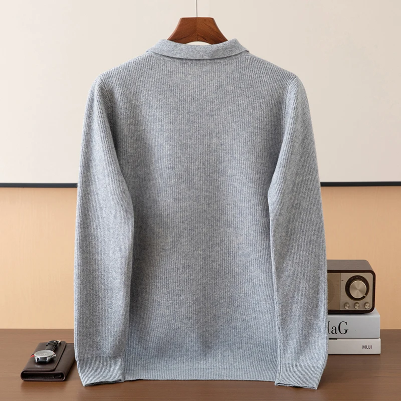 Men's Sweater New Highend POLO Collar Half Zipper 100% Merino Wool Sweater Autumn Winter Thick Fashionable Warm Cashmere Sweater