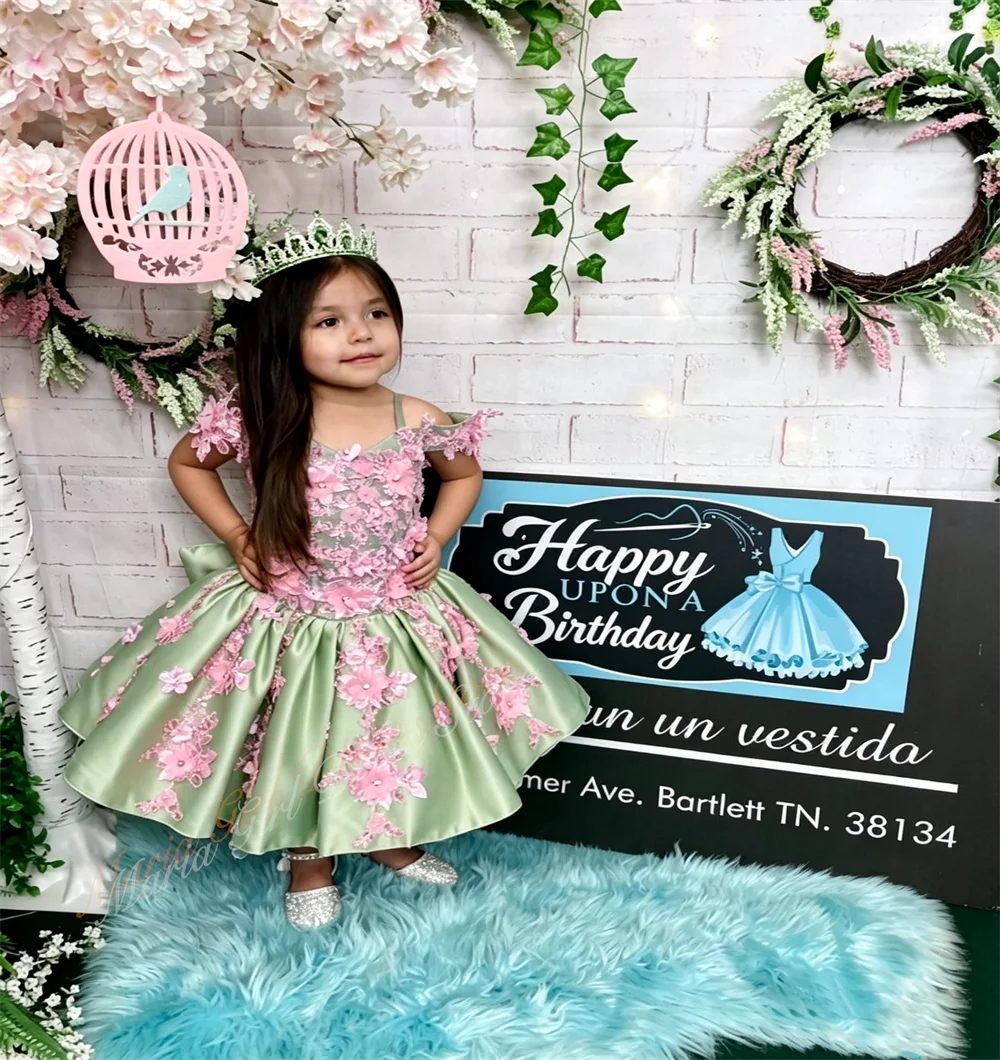 Elegant Baby Girls Pink Embroidered Dress with Thin Shoulder Straps Off-Shoulder Knee-Length Bow Detail for Kid Birthday Baptism