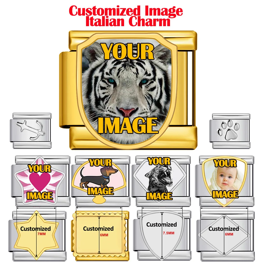 Différentes formes en vrac personnalisé personnalisation Image photos lien de charme italien ajustement 9mm en acier inoxydable Bracelet à bricoler soi-même bijoux