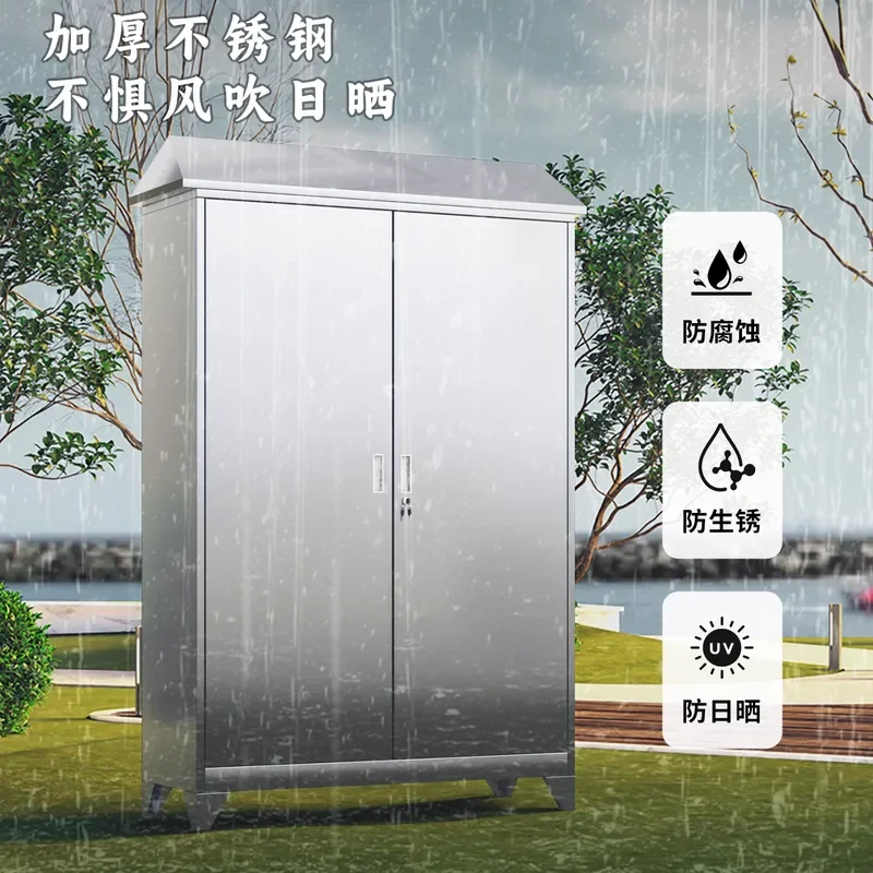 Stainless Steel Outdoor Storage Cabinet Waterproof Sunproof Locker for Balcony Courtyard Tool Shed Basement Garden Utility