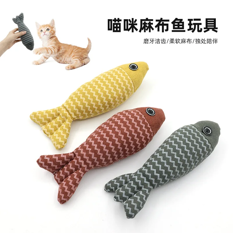 

Pet Toy Simulation Burlap Fish Pillow Self-Entertainment Artifact Chewing Teaser Cat Stick Pillow Teeth Grinding
