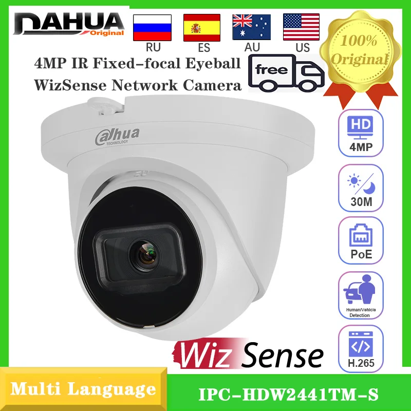 

Original Dahua 4MP PoE IPC-HDW2441TM-S WizSense Turret Camera Outdoor Full Metal Body Waterproof Security CCTV SMD Built-in-MIC