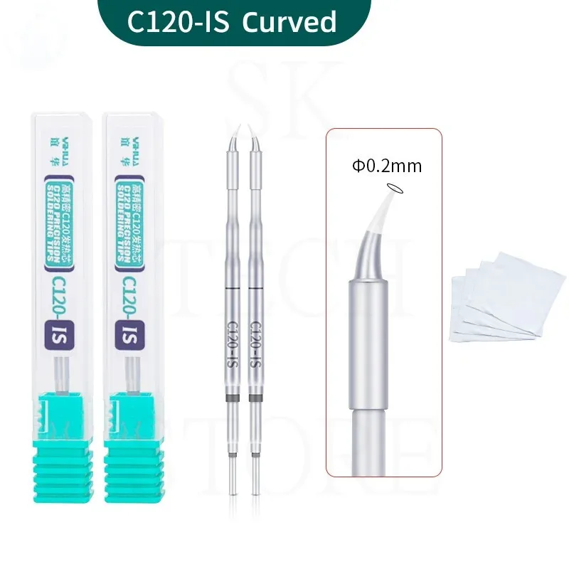 YIHUA C120 Cartridge Soldering Iron Tips Flat Curved Knife Head Replacement For 982D-I 982D-III Soldering Station Tool Parts