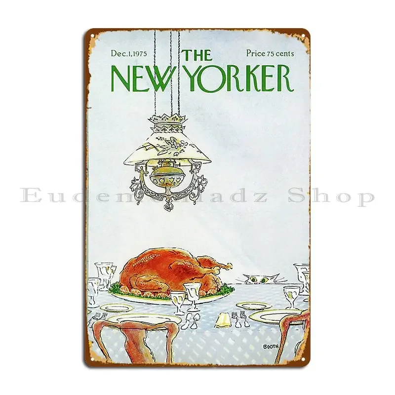 Dinner Time The New Yorker December 1975 Metal Sign Garage Wall Cave Printed Club Personalized Tin Sign Poster