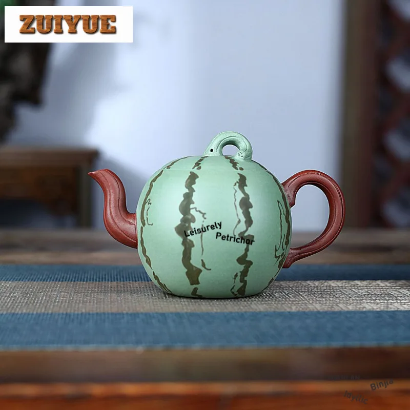 

300ml Ancient Yixing Purple Clay Teapots Handmade Watermelon Pot Raw Ore Bean Green Mud Kettle Chinese Zisha Tea Set Cafes