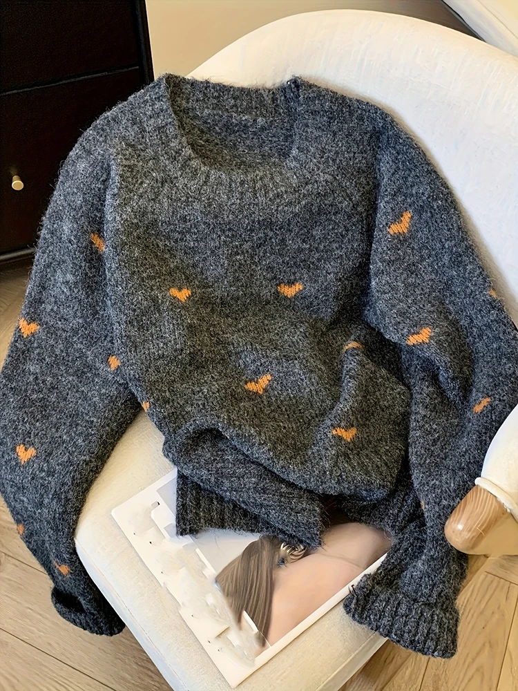 جديد الخريف الشتاء مريحة القلب نمط سترة طويلة الأكمام البلوز جولة الرقبة أعلى سترة دافئة تنوعا الملابس النسائية