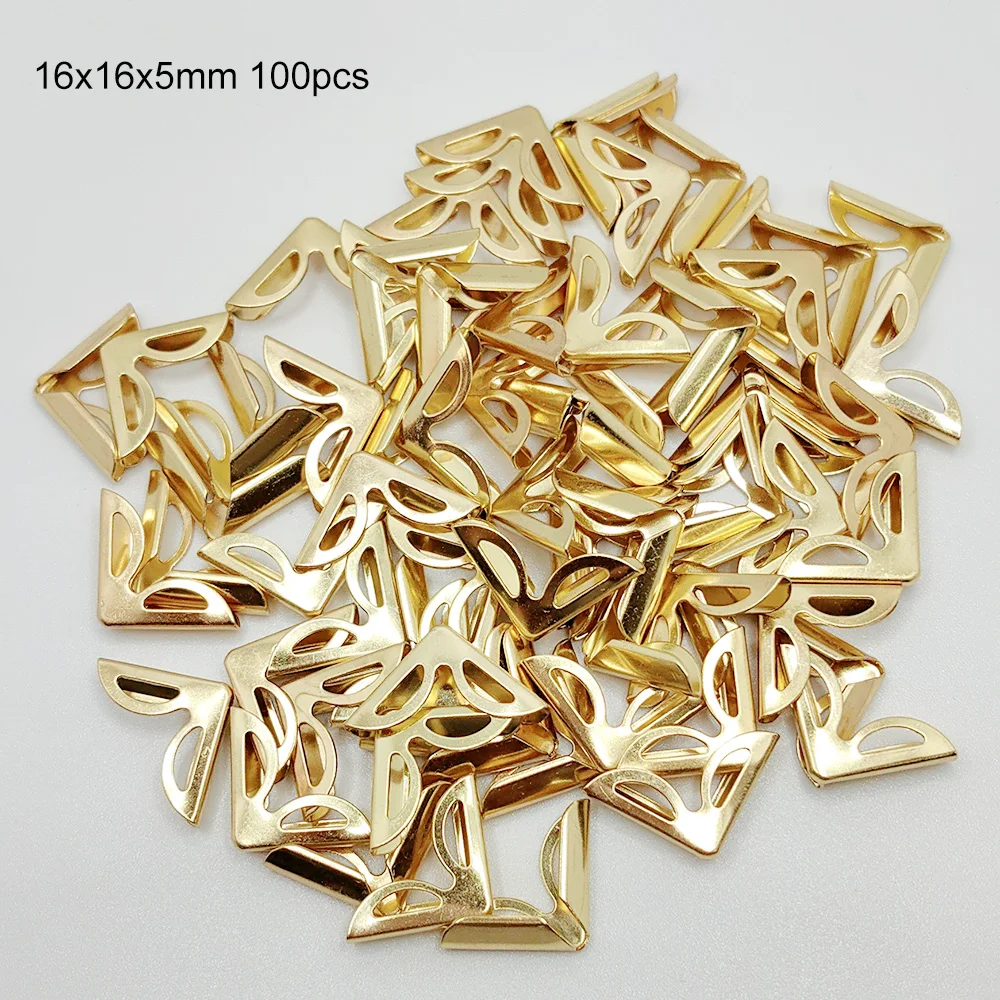 100 sztuk 16X16X5mm metalowe 4 kolory narożniki do książek Scrapbooking albumy fotograficzne menu narożniki metalowe rzemiosło DIY ozdoba