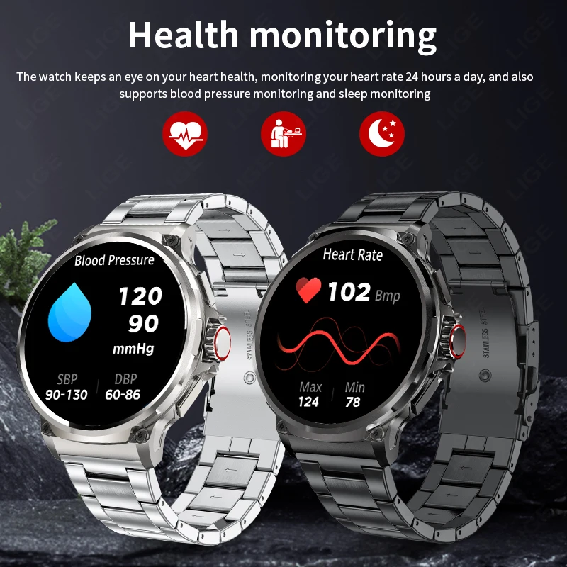 LIGE 710MAH Large Battery Smart Watch Men Outdoor Sports Fitness Bluetooth Call Bracelet Heart Rate Tracker 2024 Smartwatch Gift