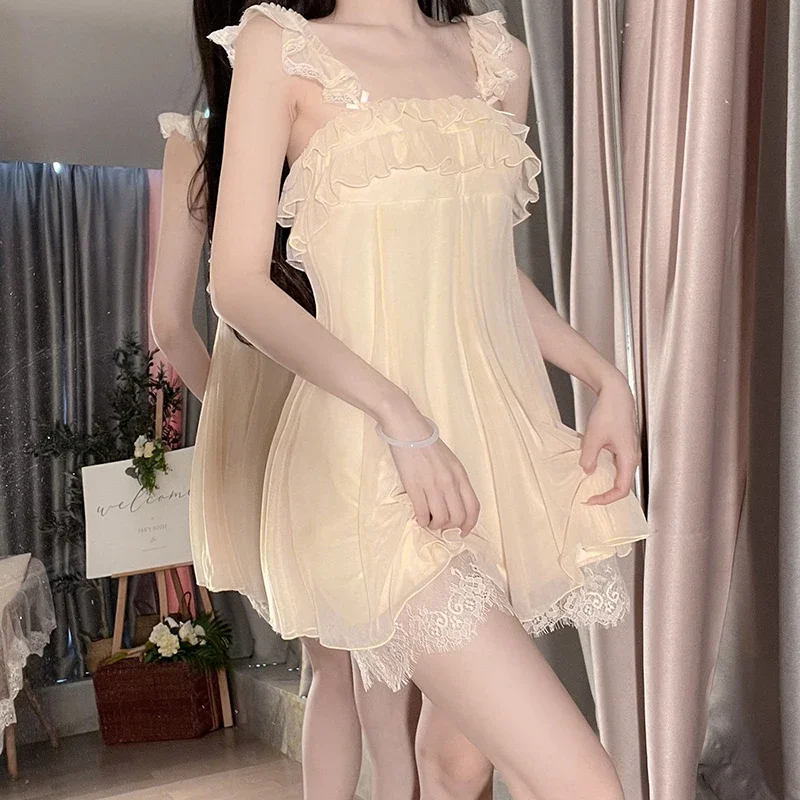 

Women Sexy Lingerie Slip Dress Cute Babydoll Erotic Body Mesh Nightwear Lace Flounce Underwear Sleep Princess Costume Cosplay