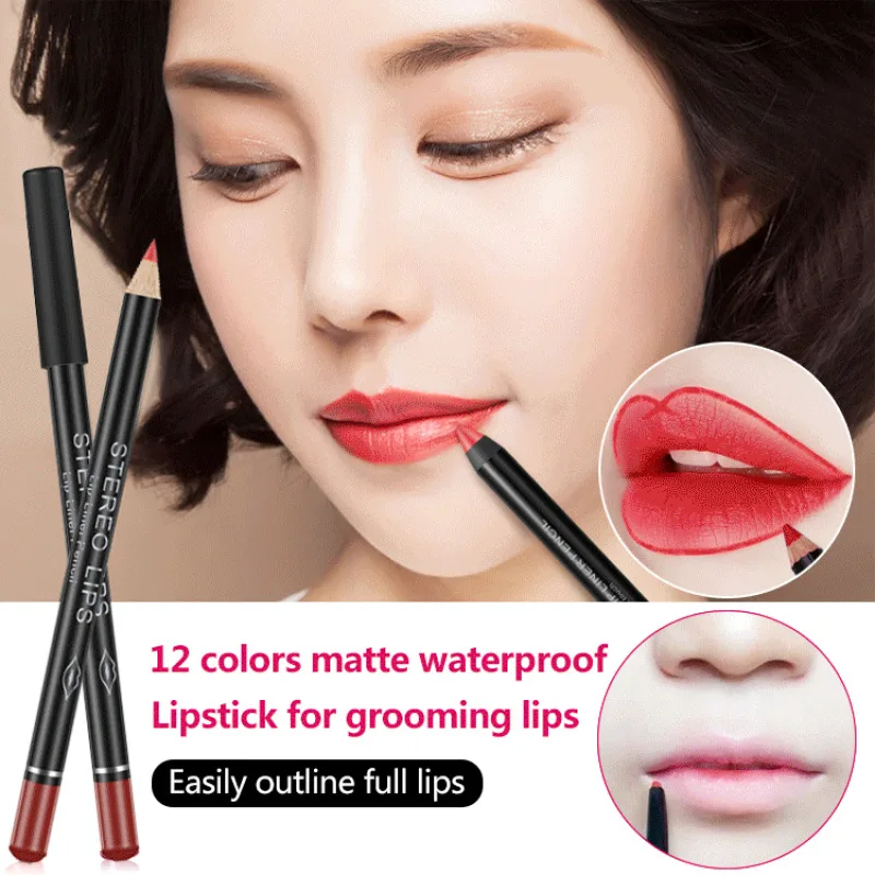 12 pz/set Lip Liner Lipstick Set Velvet Nude Matte Lipliner Waterproof Long Lasting antiaderente Cup rossetto Lip Liner Cosmetic