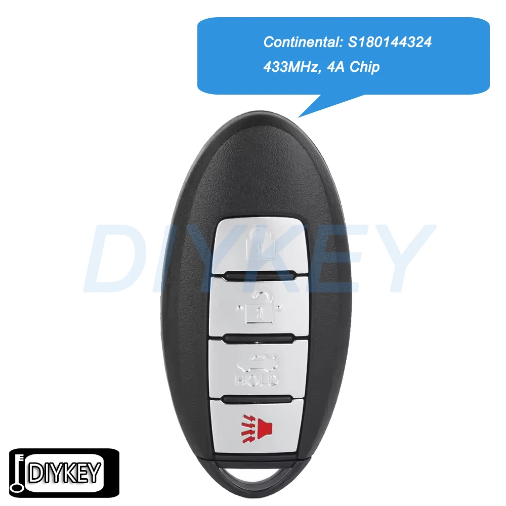 4 Buttons Smart Remote Key Fob 433MHz 4A Chip for Nissan Maxima Altima Teana 2016-2018 Continental: S180144324, KR5S180144014