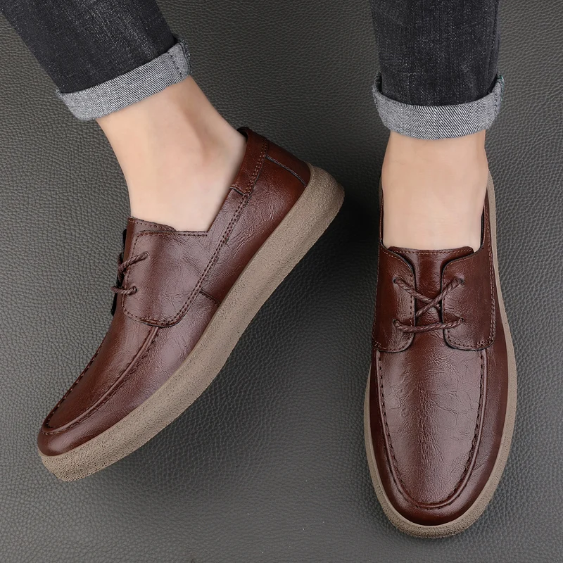 

High Quality Leather Men Casual Shoes Luxury Brand Mens Loafers Breathable Formal Mens Plush Dress Shoes Lace Up Driving Shoes