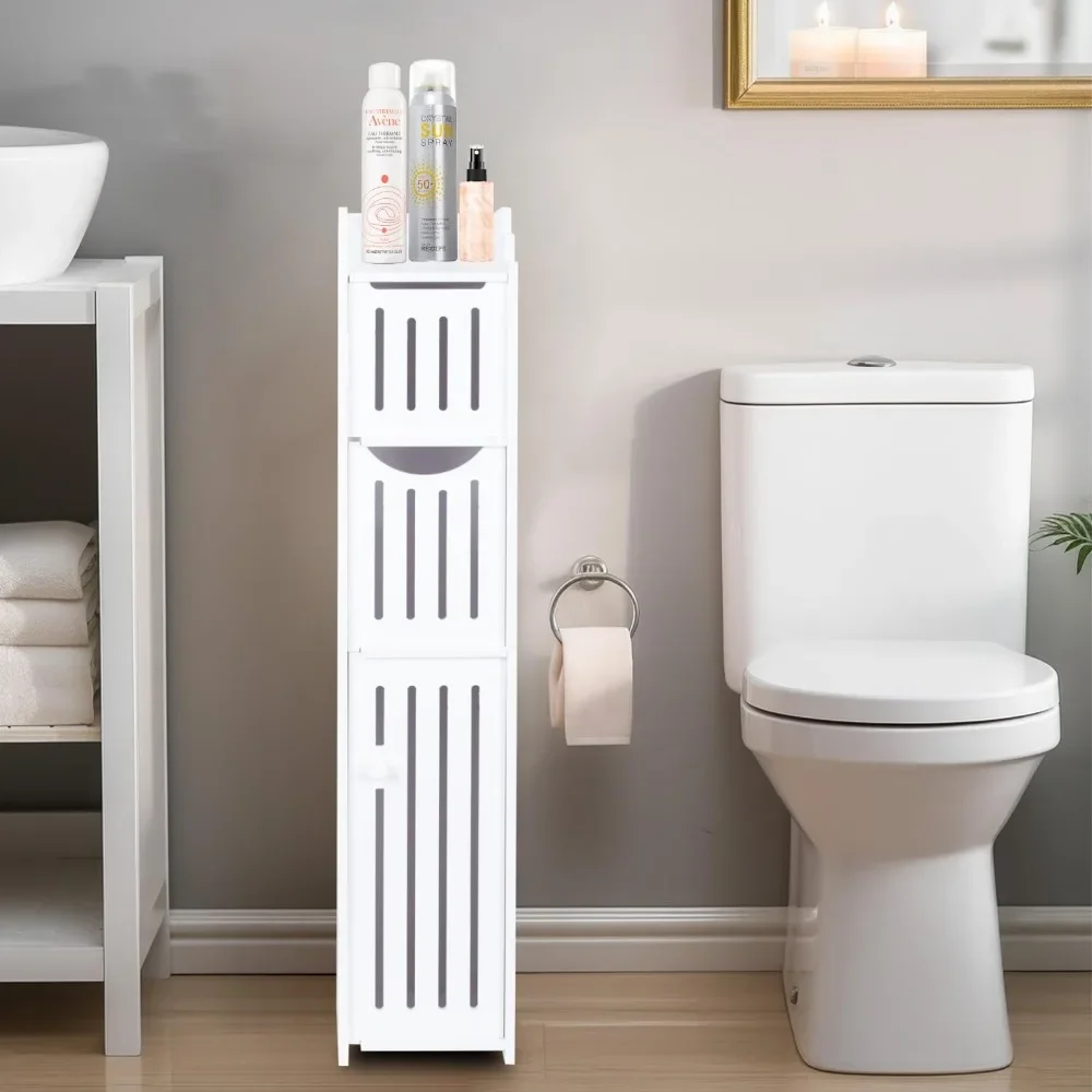 Bathroom Storage Cabinet Toilet Paper Holder Stand With Door Free-Standing Storages Shelfs Small Spaces Corner Organizer shelves image 4
