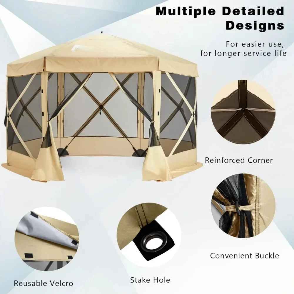 Tenda de acampamento ao ar livre com tela portátil para casa, gazebo pop up com bolsa de transporte (12x12)