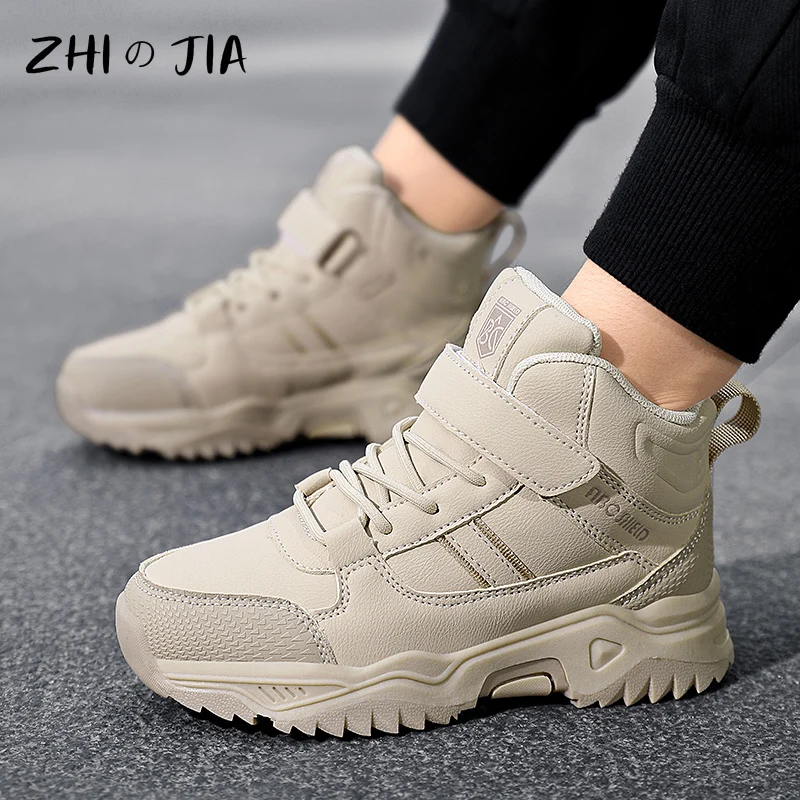 

Зимние детские кожаные альпинистские туфли, модные высокие кроссовки для мальчиков, противоскользящая и износостойкая обувь для подростков, размеры 31-40