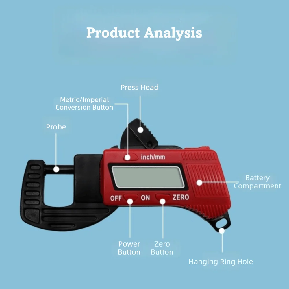 Portable Digital Thickness Gauge 0-12.7mm Range 0.01mm Precision Thickness Tester Mini Dial Large LCD Display