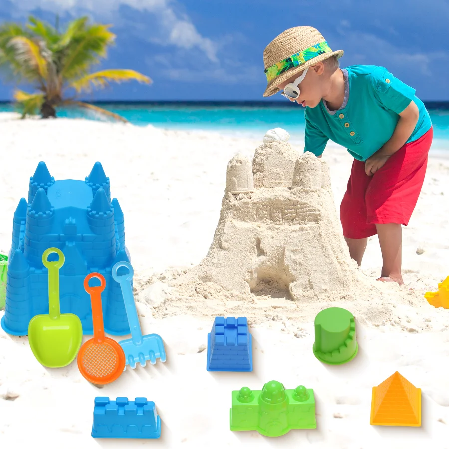 11pcs Castle Beach Toys, with Large Castle Beach Bucket and Small Castle Mold, Castle Beach Gifts for Children, Random Colors