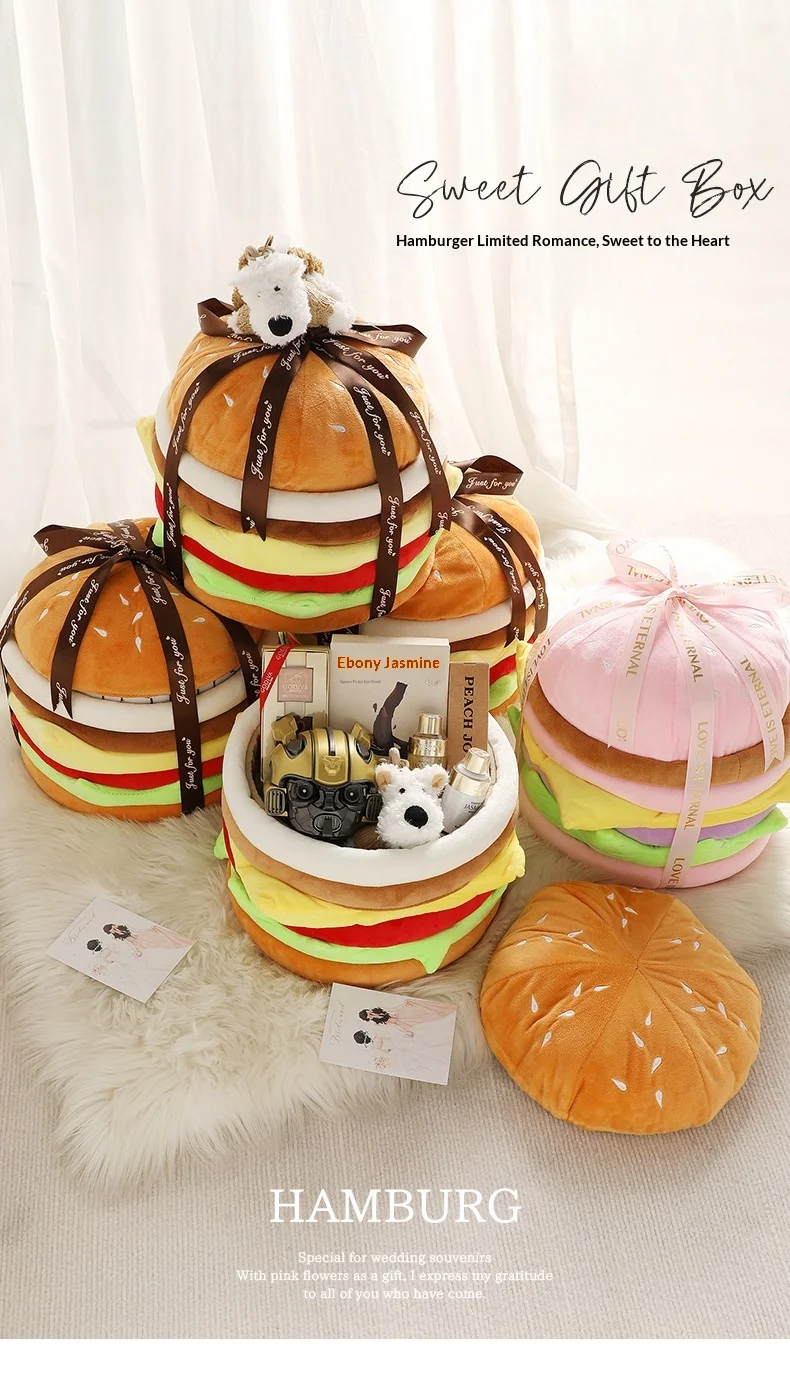 Cute Soft Hamburger Ottoman Space Storage Organizer Box Chair Stool Nordic Interior Hallway Living Room hamburger Storage
