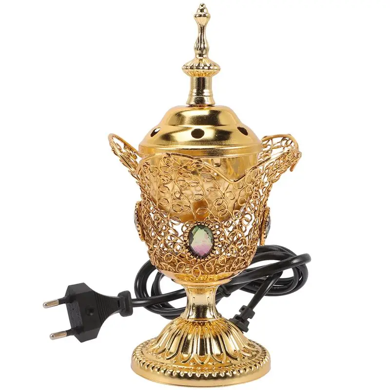 Metal Indoor Burner Middle East Church Electric Censer Metal Burner Vintage Sandalwood Burner (EU Plug)