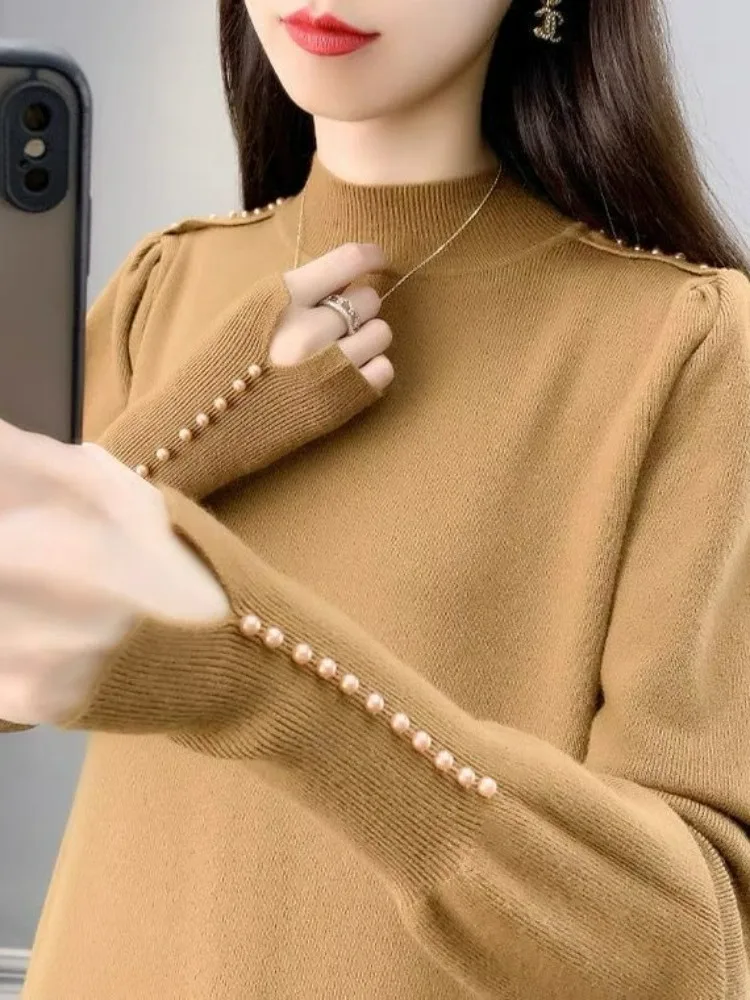 women's-thiened-f-high-collar-knitted-sweater-inner-wear-top-pearl-design-soft-autumn-winter-new-sle-boivcn-korean-ver