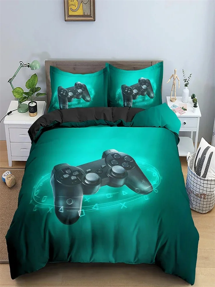 Parure de lit pour manette de jeu, jeux imprimés en 3D, housse de couette douce avec taies d'oreiller 1/2 pièces, housse de couette en microfibre pour enfants et adultes