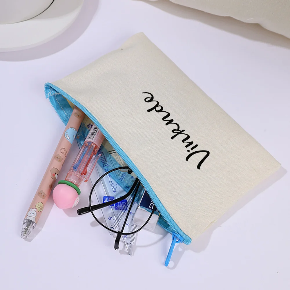 200pcs Practical Beige Canvas Bags Colorful Zippers for Daily Storage Pencil Glasses Erasers Pen with Printing Personalized Logo