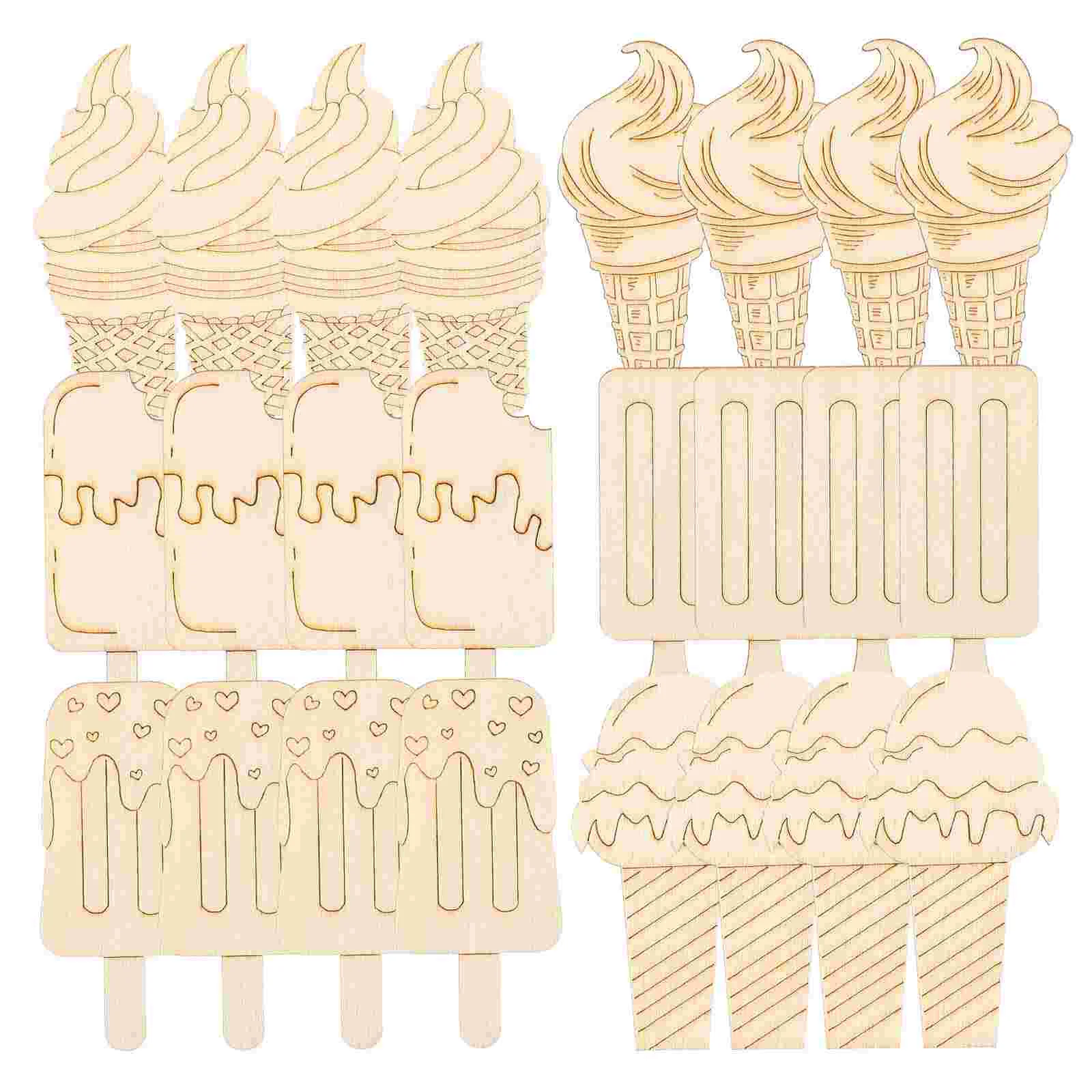 

30 Pcs Ice Cream Crafts Decor Wood Decorate Wooden Cutout for Summer DIY Crafting Child