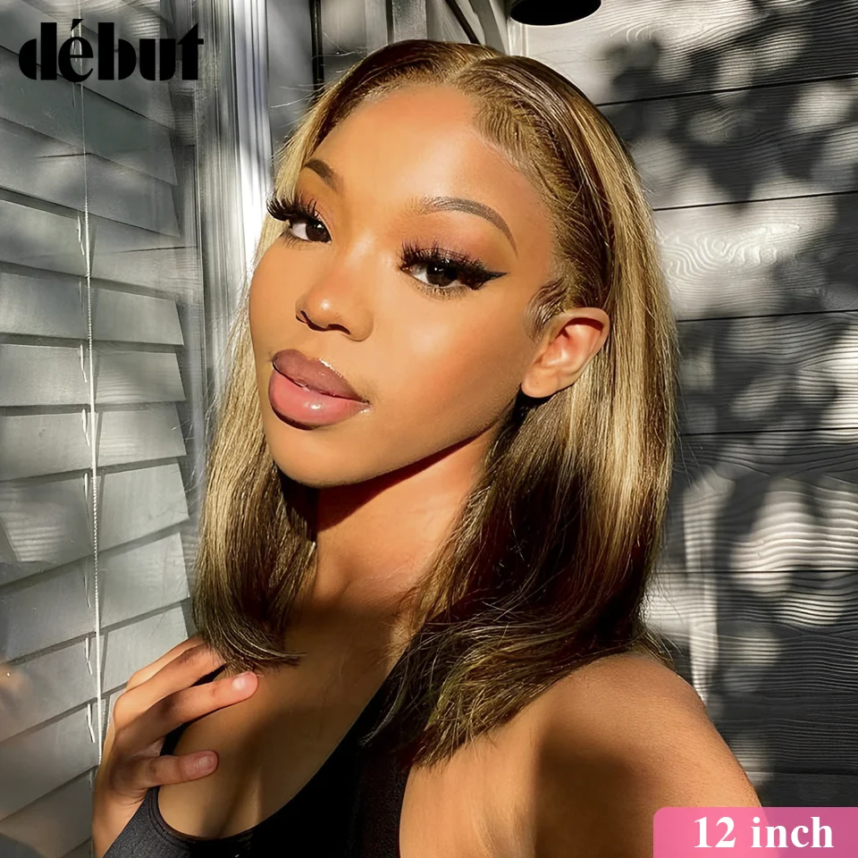 Debut Highlight Bob Wig Ombre Honey Blonde Colored HD Glueless T Lace Human Hair Wigs Pre Plucked Bone Straight lace Bob Wig