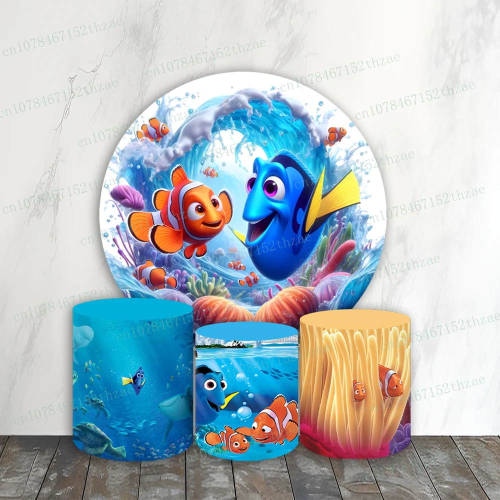 

Finding Nemo Birthday Party Photo Backdrop Baby Shower Photo Background Round&Cylinders Plinth Covers Decoration