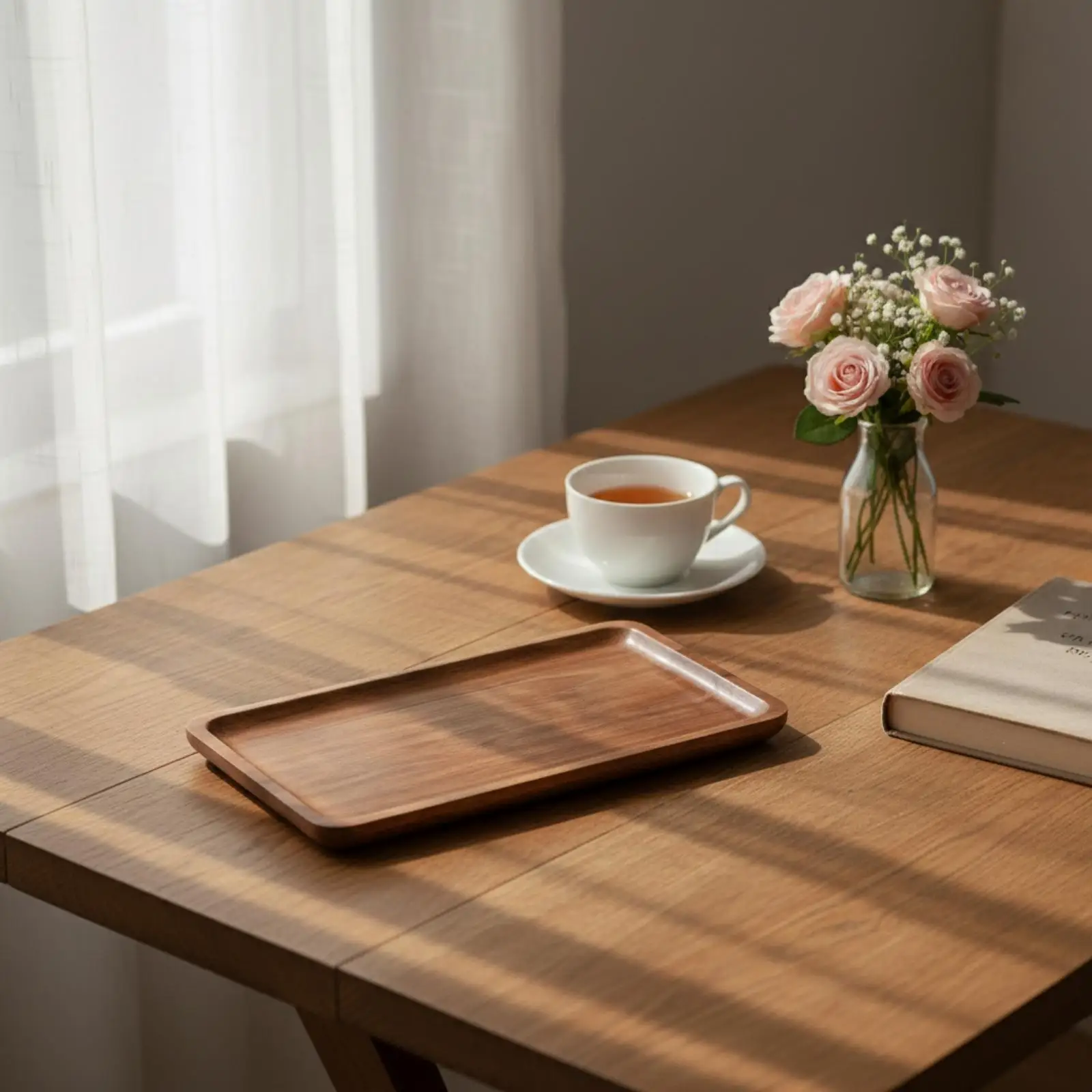 2-4pack Grain Acacia Wood Tray | Rectangular, Wood Tray with Raised rims, for