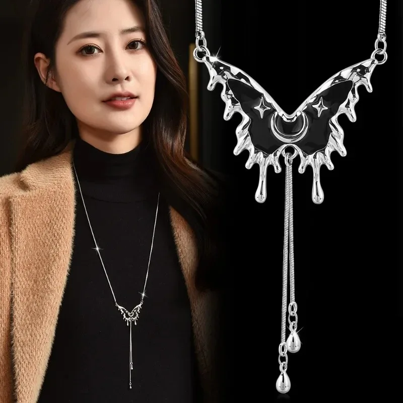 독특하고 여성스러운 스웨터 체인, 더블웨어 맞춤형 나비 당김 길이 조절 가능한 목걸이