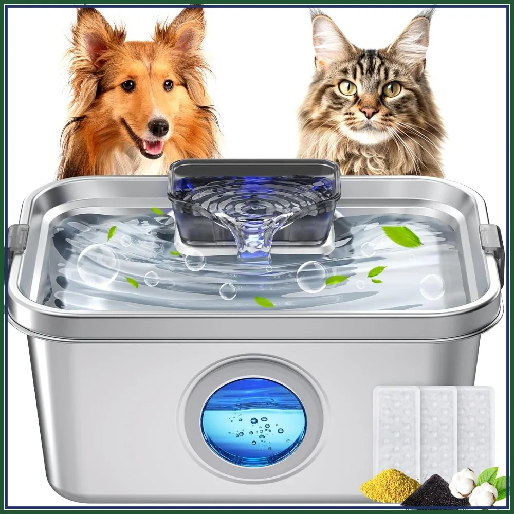 

2 Gal Stainless Steel Dog Water Fountain, Automatic Pet Water Dispenser for Large Dogs & Cats, Quiet Pump with Filter